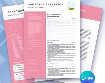 Pink Professional Resume Template for Canva, CV & Cover Letter