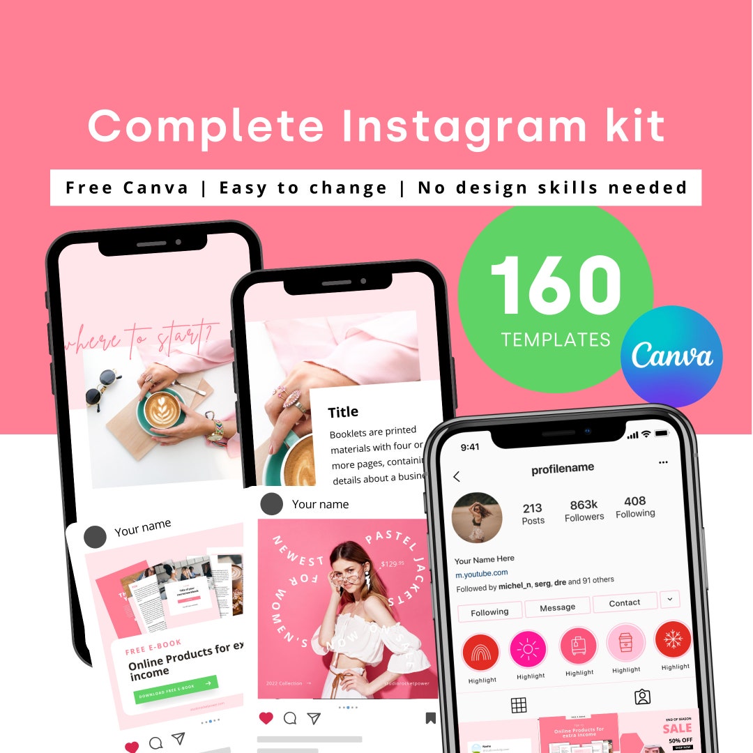 Pink Instagram Template Kit | Social Media Templates | Canva Templates ...