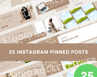 25 Beige Instagram Pinned Posts Banner Template | Instagram Puzzle Canva Template | Instagram Top Row Grid | Social Media Template