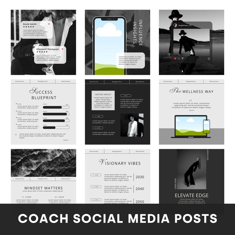 Black & White Instagram Post Templates for Coaches | Editable Canva ...