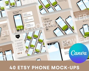 40 plantillas de maquetas de teléfonos beige | Plantillas editables de Canva | Plantilla de maqueta de listado de Etsy, maquetas de iPhone para Canva, listado de tienda de Etsy