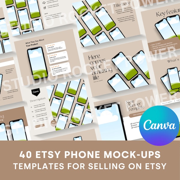 40 Beige Phone Mockup Templates | Editable Canva Templates | Etsy Listing Mockup Template, iPhone Mockups for Canva, Etsy Shop Listing