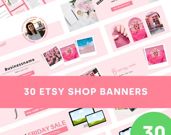 30 Etsy Shop Banner Templates | Pink Canva Banners and Mockup Templates for your Etsy Shop