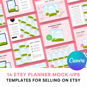 14 modelli di mockup di pianificatore | Modelli Canva modificabili | Modelli di mockup di inserzioni Etsy, modelli per Canva, modelli di inserzioni Etsy
