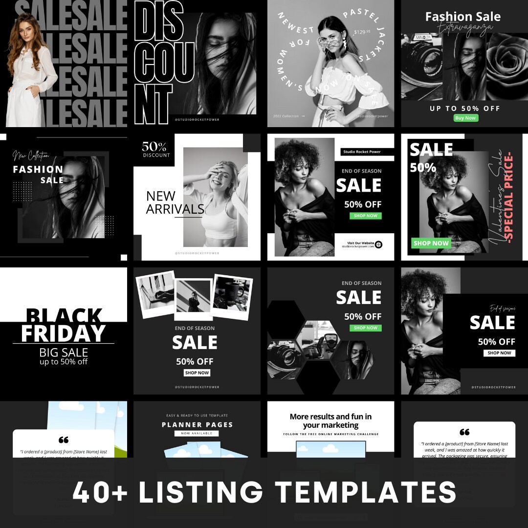 Complete Black White Etsy Shop Kit | Canva Templates | Etsy Shop Banner ...