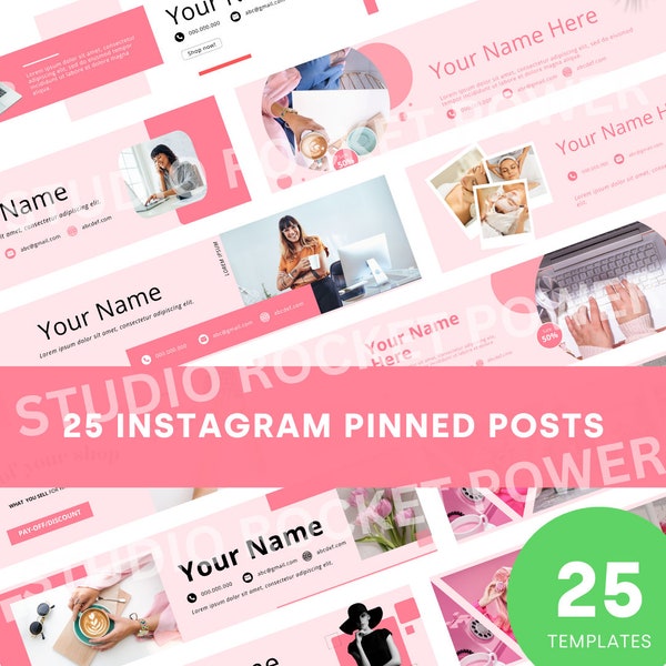 25 Pink Instagram Pinned Posts Banner Template | Instagram Puzzle Template | Canva Template | Instagram Top Row Grid | Social Media Template