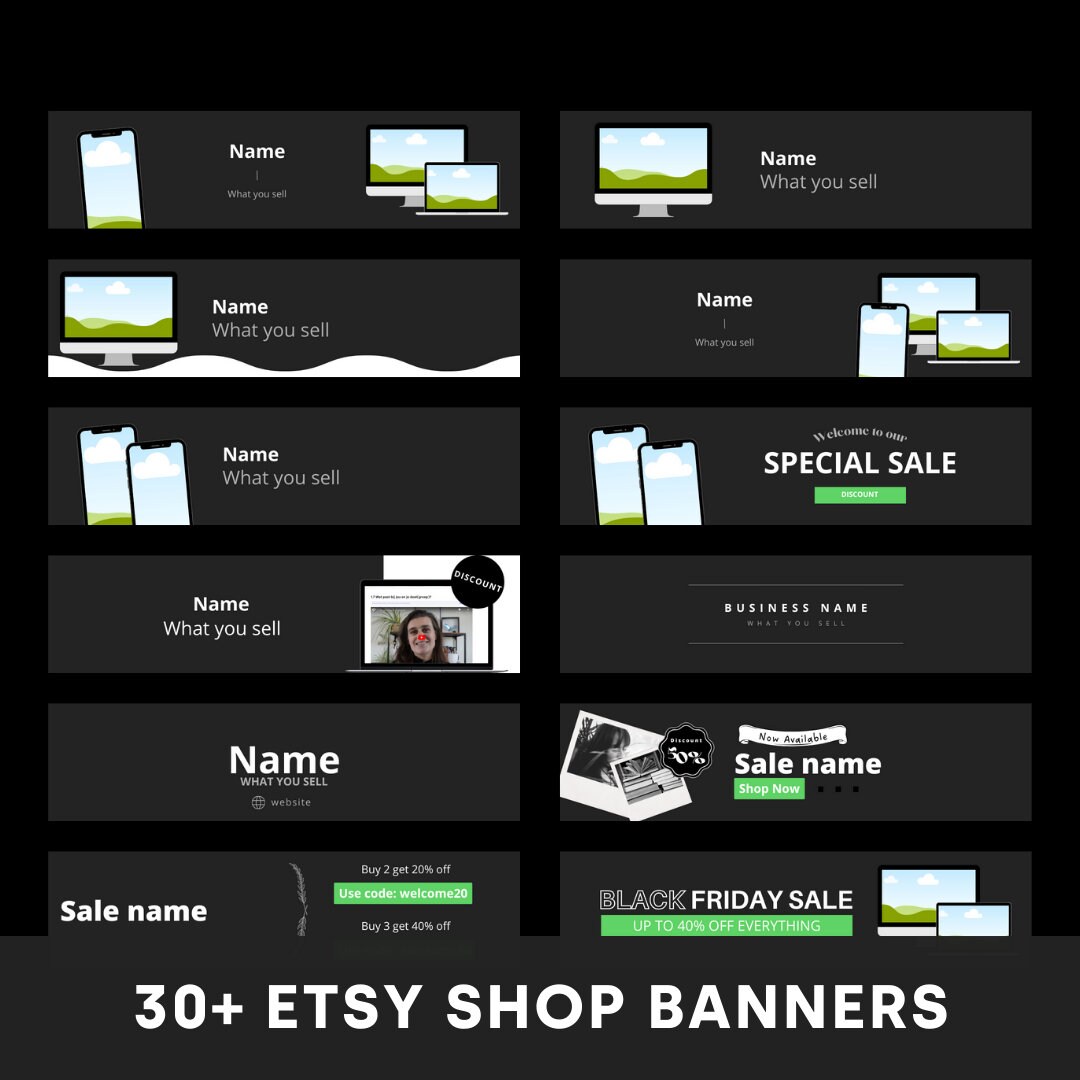 Complete Black White Etsy Shop Kit | Canva Templates | Etsy Shop Banner ...