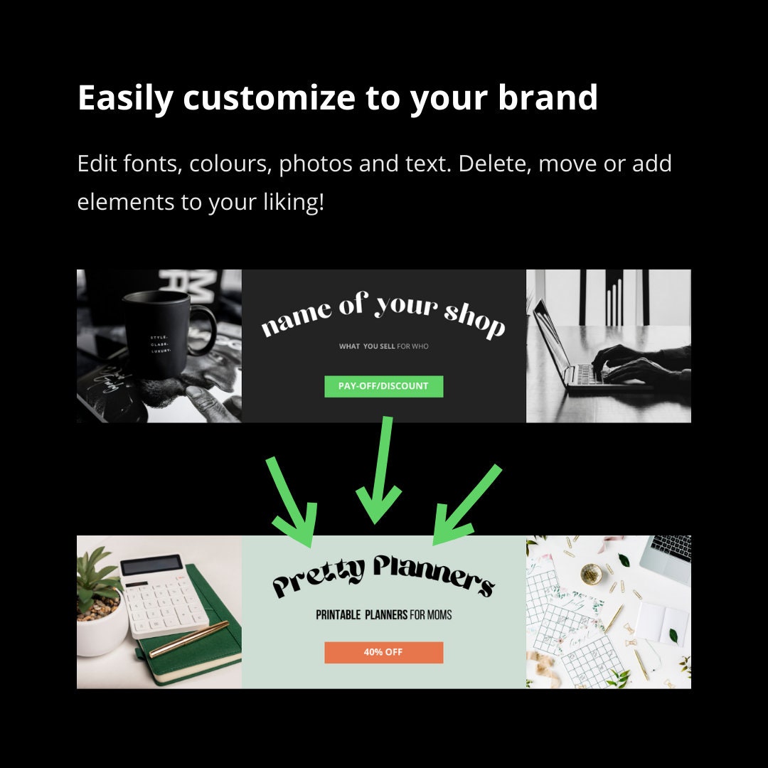 Complete Black White Etsy Shop Kit | Canva Templates | Etsy Shop Banner ...