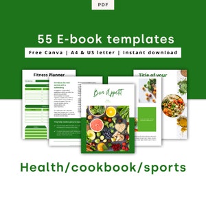 Health Coach ebook template Canva | 55 pages workbook and cookbook Template Pack | Green Ebook Canva template, lead magnet template