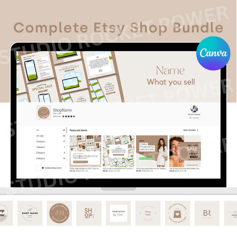 Complete Beige Etsy Shop Kit | Canva Templates | Etsy Shop Banner, Etsy ...