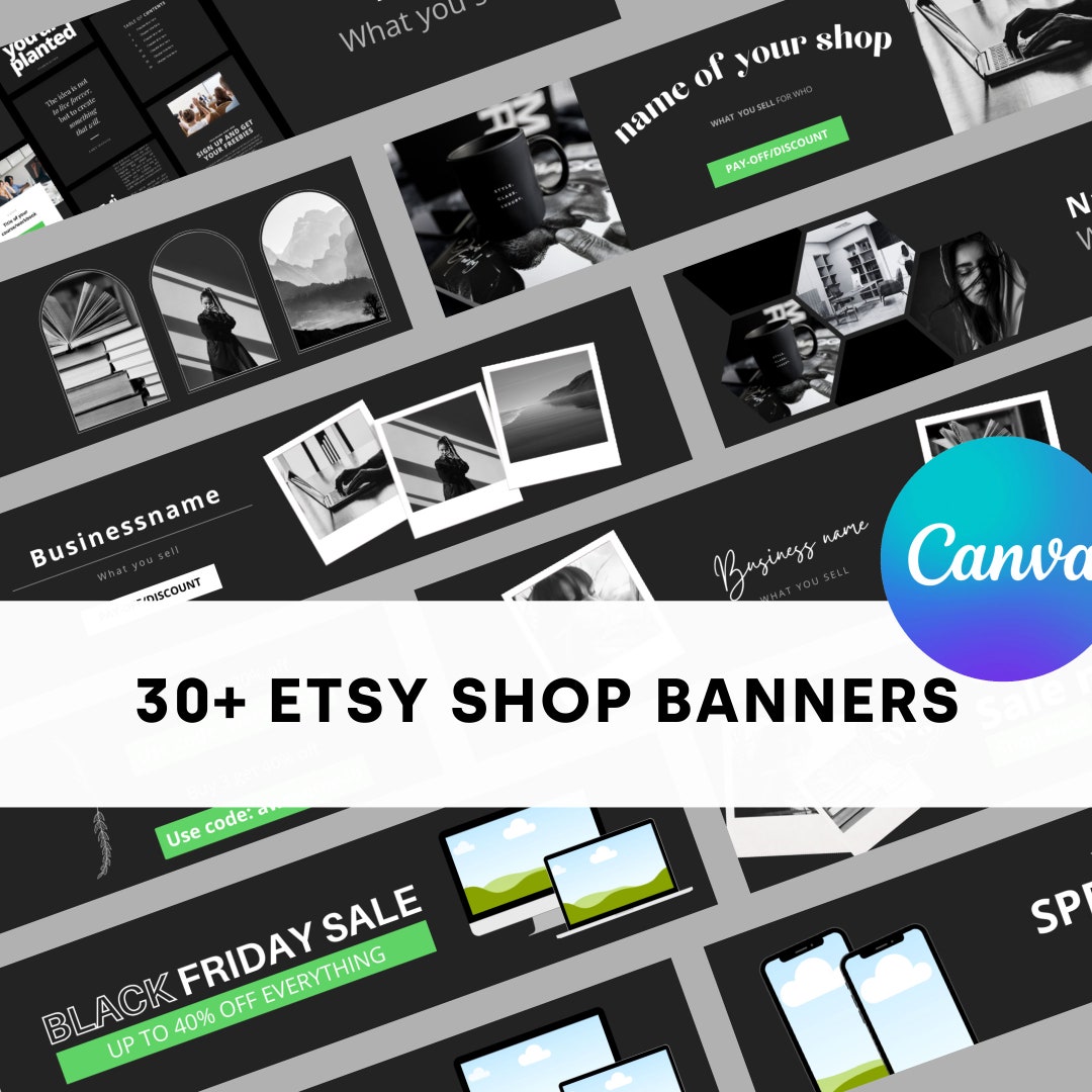 Black White Etsy Shop Banner Template / Cover Template | 30+ Fully ...