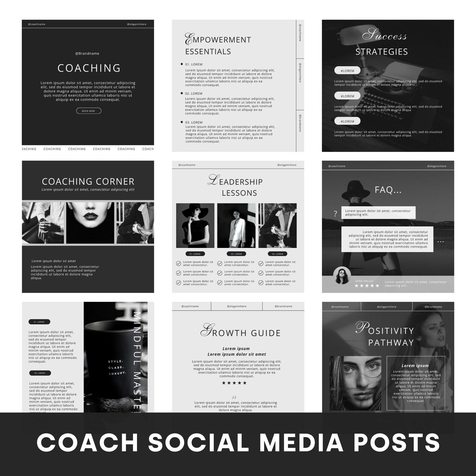 Black & White Instagram Post Templates for Coaches | Editable Canva ...