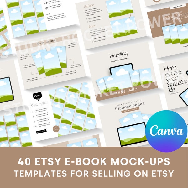 40 E-book Mock-up Templates Beige | Editable Canva Templates | Etsy Listing Mockup Templates, Mockups for Canva, Etsy Listing Template