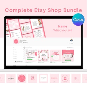 Complete Pink Etsy Shop Kit | Canva templates | Etsy shop Banner, Etsy listing template, Etsy shop logo icon & Etsy Receipt banner template