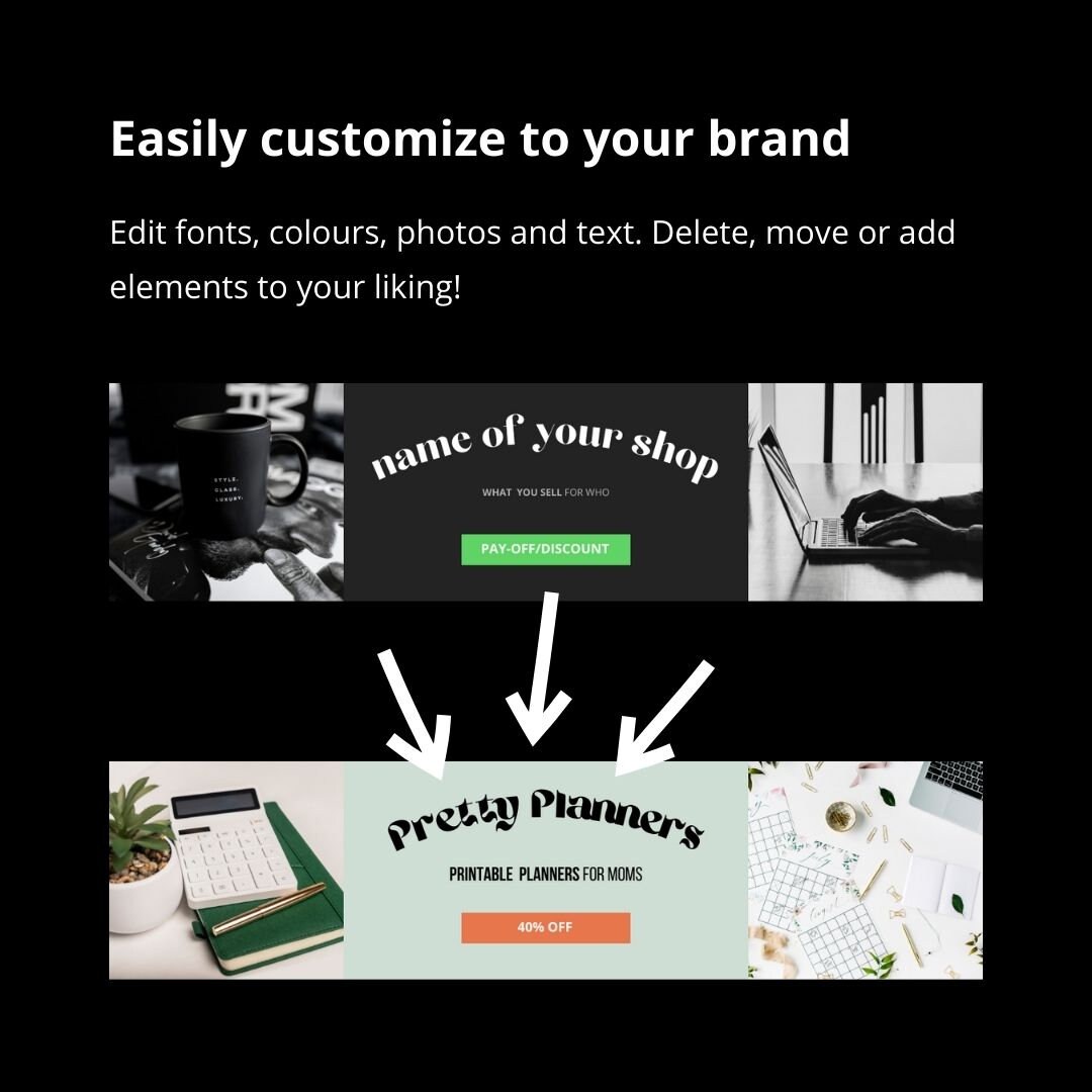 Black White Etsy Shop Banner Template / Cover Template | 30+ Fully ...