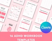 ADHD workbook template Canva | Pink ADHD worksheets for coaching Template Pack | Printable adhd planner adult, adhd digital planner