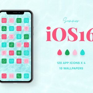 iOS 16 App Icons Pack Summer Theme | 120 bright iPhone Icons in 4 colors & 12 Wallpapers Holiday Bundle
