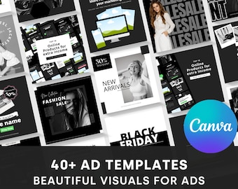 40+ Black White Facebook Ad Templates & Social Media Ad Templates | Editable Canva Ad Visual Mockup Templates