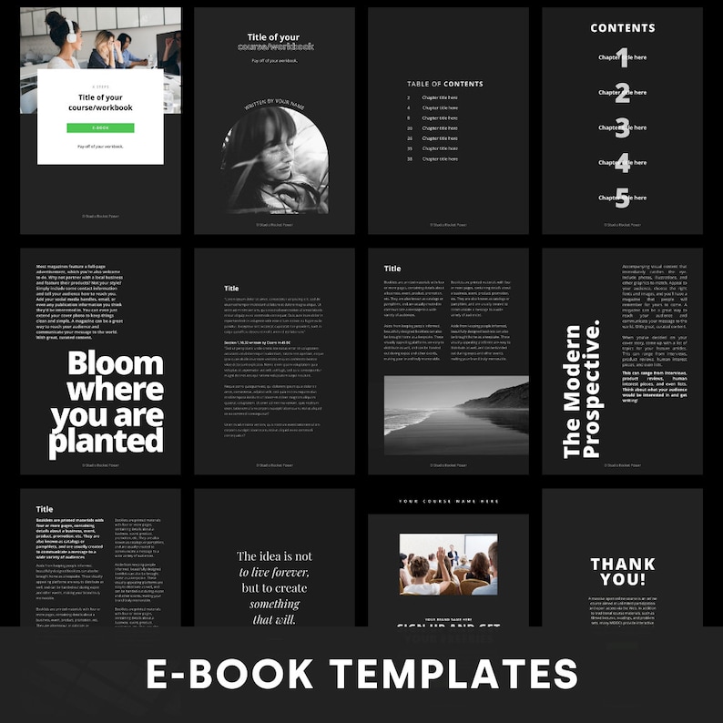 Ebook template Canva, ebook template, Canva ebook template, lead magnet template, coaching workbook, workbook template, online course workbooks, webinar action guide template, social media guide template, black ebook template, black Canva template