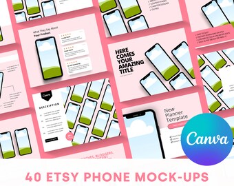 40 plantillas de maquetas de teléfonos | Plantillas editables de Canva | Plantillas de maquetas de listados de Etsy, maquetas de iPhone para Canva, plantillas de listados de Etsy