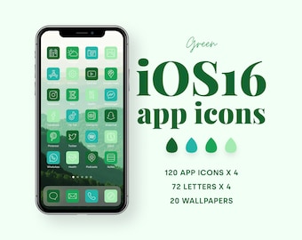 iOS 16 App Icons Pack Green Theme | 120 green iPhone Icons in 4 colors & 20 Nature Wallpapers