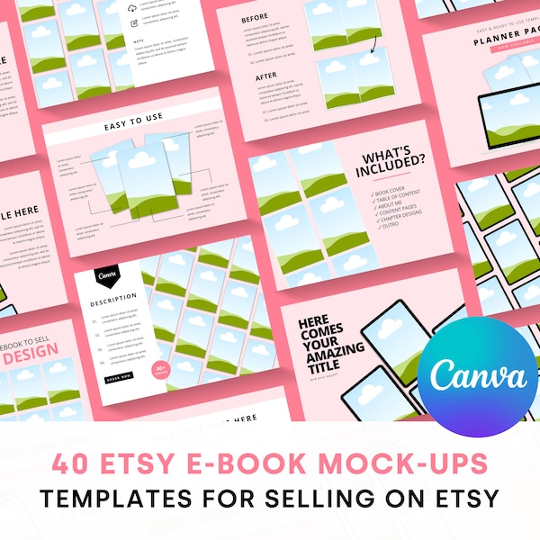 40 E-Book-Mock-up-Vorlagen | Bearbeitbare Canva-Vorlagen | Etsy-Eintrags-Mockup-Vorlagen, Mockups für Canva, Etsy-Eintragsvorlagen