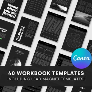 Modello Ebook in bianco nero / Modello cartella di lavoro / Modello magnete guida | 40 modelli di ebook Canva completamente modificabili