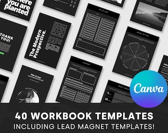 Black White Ebook template / Workbook template / Lead magnet template | 40 Fully editable Canva ebook templates