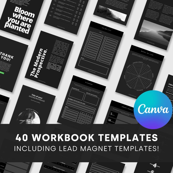 Black White Ebook template / Workbook template / Lead magnet template | 40 Fully editable Canva ebook template
