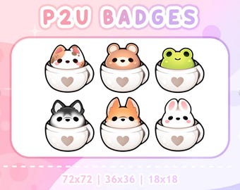 Animal Cups Twitch Badges: Cat, Bear, Frog, and More (Digital Download)
