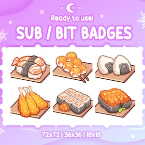 CUTE SUSHI Twitch Sub & Bit Badges | Streamer Emotes | Twitch Graphics for Streamers
