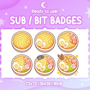 CUTE RAMEN Twitch Sub & Bit Badges | Streamer Emotes | Twitch Graphics for Streamers