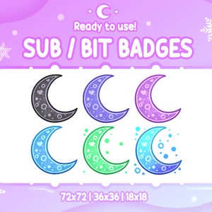 CUTE DARK MOON Sub & Bit badges | Twitch Graphics for Streamers