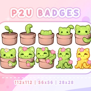 Cactus Cat Twitch-badges | Sub- en bitbadges streamen | Bitbadges voor katten | Sub-badges voor katten | Kat | Cactus | Poes | Twitch-afbeeldingen