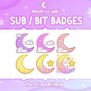 PASTEL MOON with CLOUDS Sub & Bit badges | Twitch Graphics for Streamers
