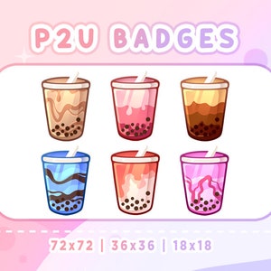 BOBA BUBBLE TEA Sub & Bit badges pack | Twitch Graphics  | Cute