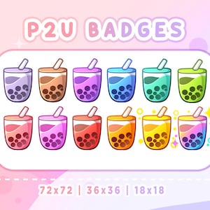 BOBA BUBBLE TEA Sub & Bit badges pack | Twitch Graphics  | Cute