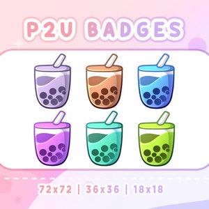 BOBA BUBBLE TEA Sub & Bit badges pack | Twitch Graphics  | Cute