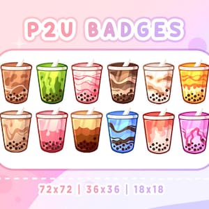 BOBA BUBBLE TEA Sub & Bit badges pack | Twitch Graphics  | Cute