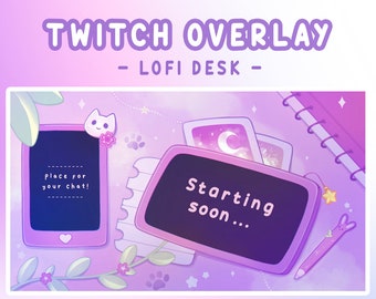 Animated Lofi Gaming Desk Twitch Overlay: Purple Violet Scenes (Digital Download)