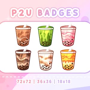 BOBA BUBBLE TEA Sub & Bit badges pack | Twitch Graphics  | Cute