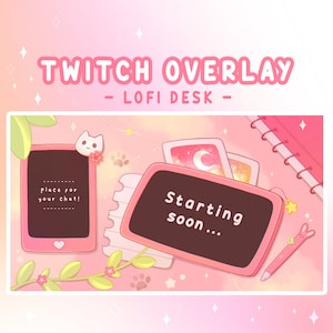 Animated Lofi Gaming Desk Twitch Overlays: Pastel Pink Scenes (Digital Download)