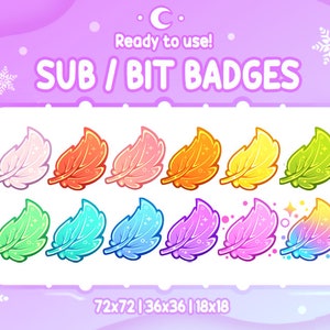 CUTE FEATHER Sub & Bit insignias big pack / Twitch Graphics para Streamers