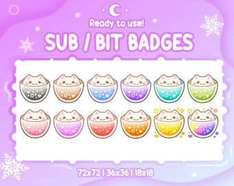 CAT TEA CUPS Sub & Bit badges big pack | Twitch Graphics for Streamers