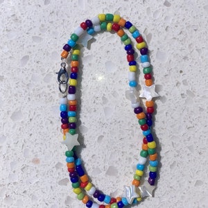 Rainbow seed beed necklace with pearl spacers
