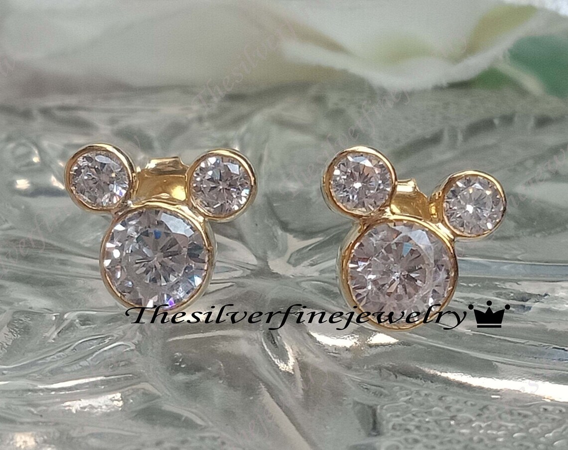 Mickey Mouse Stud Earring Round Cut Created Diamond Mickey Etsy