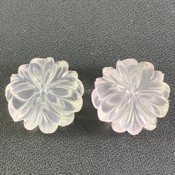 Rose Quartz Pair Carved Stone Good Quality Stone Flower Shape Carving Stone  For Uses Jewelry