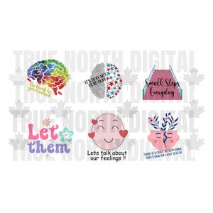 Stickers santé mentale, petits pas tous les jours, laissons-les faire, parlons de nos sentiments, 6 stickers numériques, sensibilisation à la santé mentale,