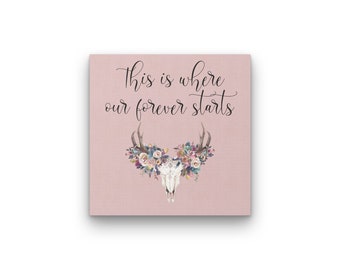 This is where our forever starts, wedding wall art, dusty pink wedding quote, wall art wedding