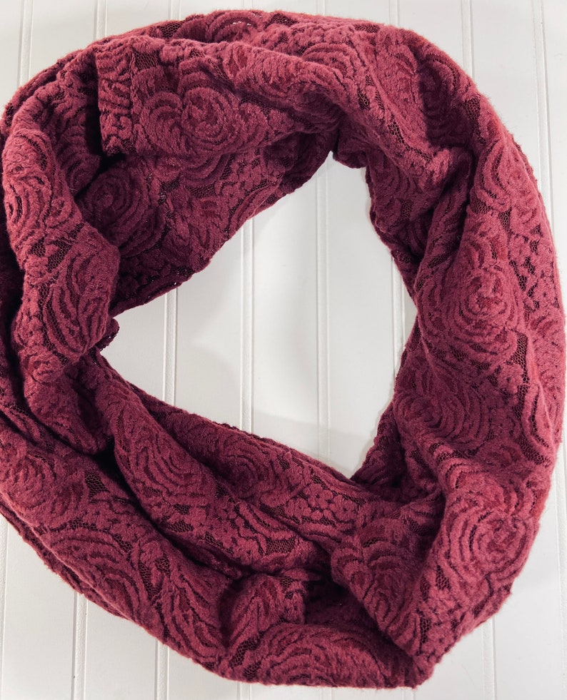 Infinity Scarf burgundy Burgundy Lacey floral infinity scarf-Burgundy Infinity scarf-birthday gift for mom Mother\u2019s Day gift